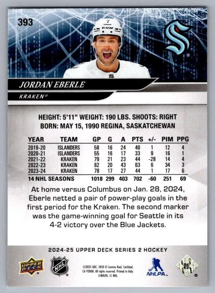 2024-25 Upper Deck #393 Jordan Eberle 1