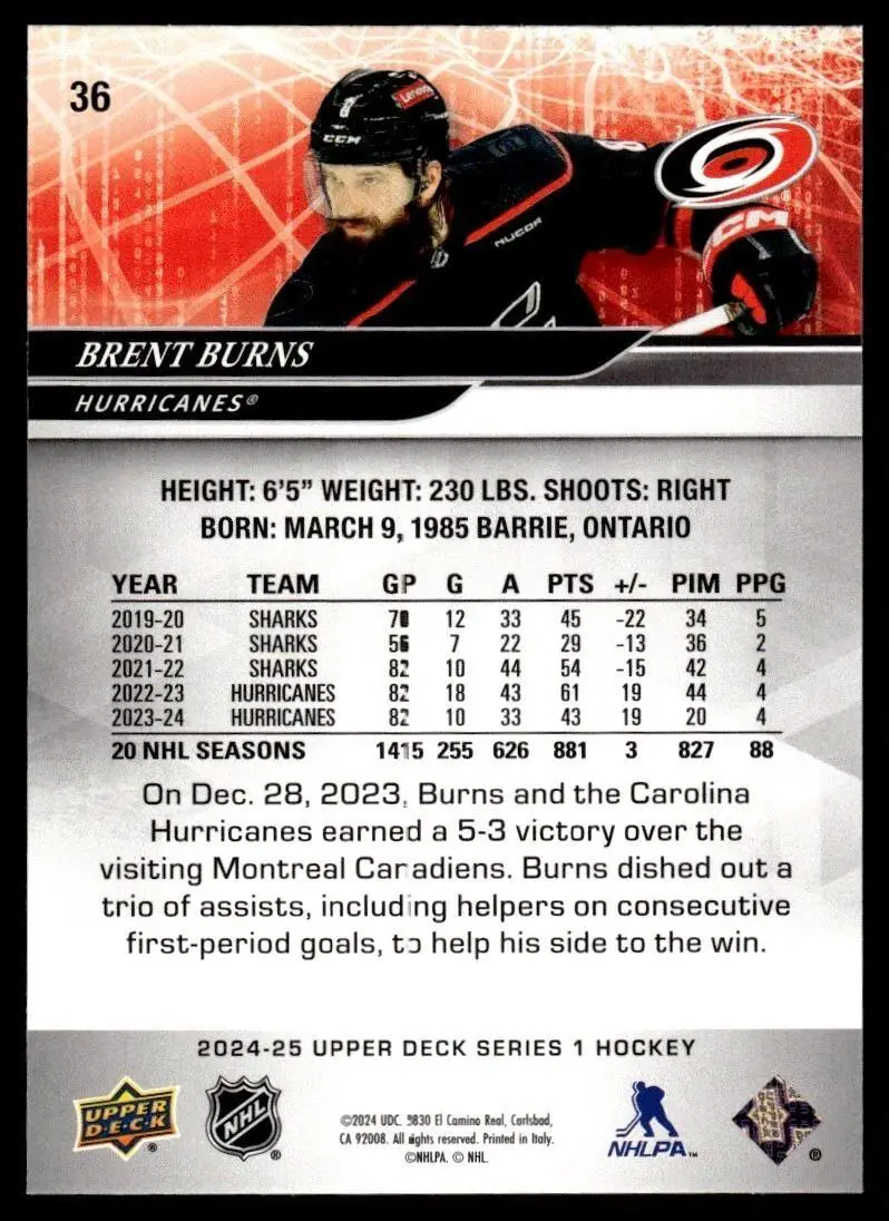 2024-25 Upper Deck #36 Brent Burns 1