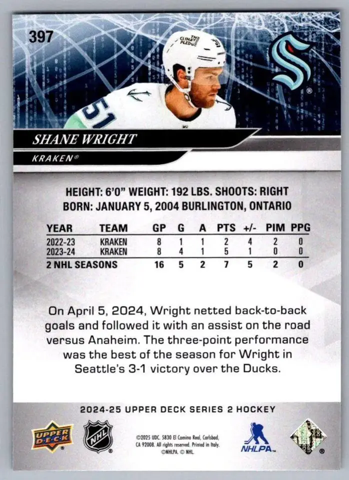 2024-25 Upper Deck #397 Shane Wright 1
