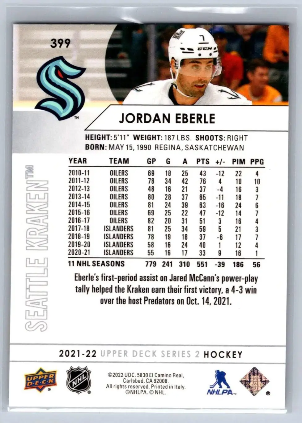 2021-22 Upper Deck #399 Jordan Eberle 1