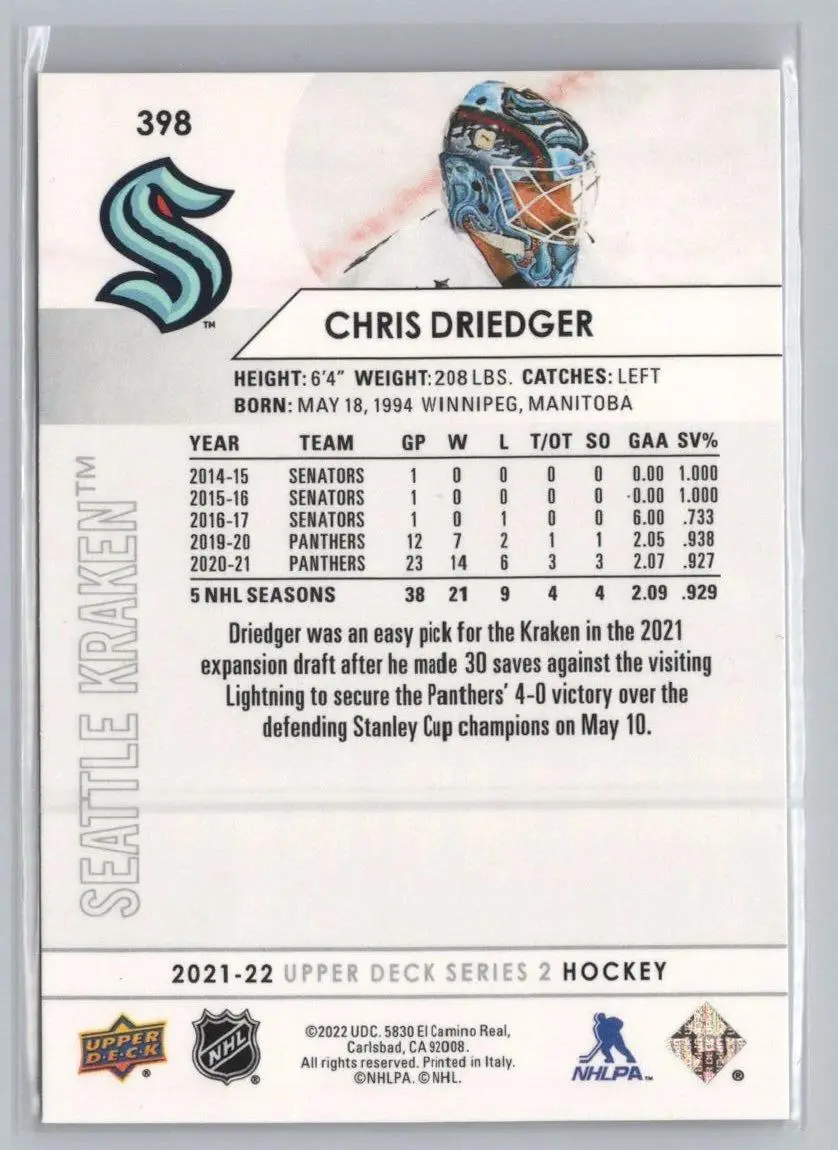 2021-22 Upper Deck #398 Chris Driedger 1