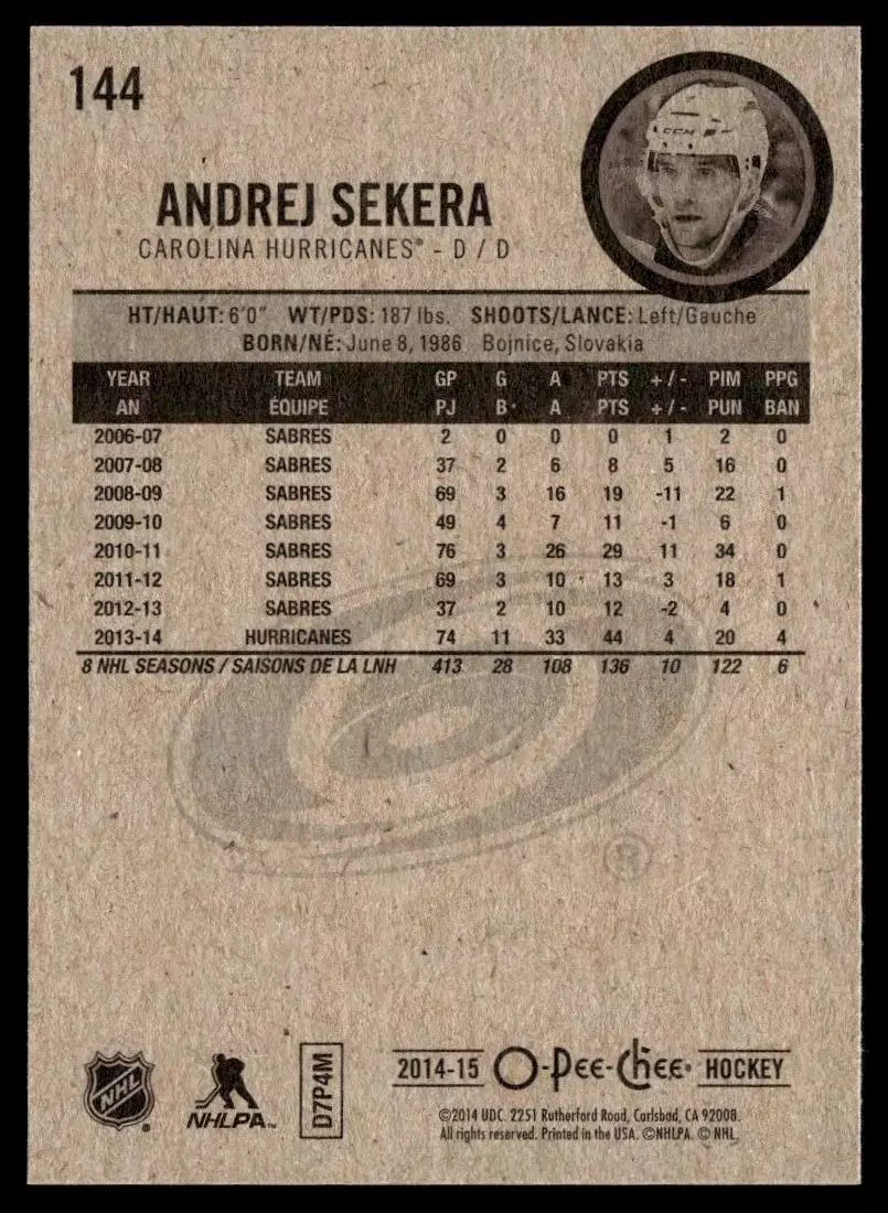 2014-15 O-Pee-Chee #144 Andrej Sekera 1