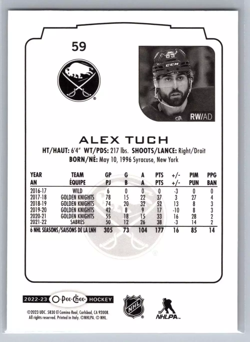 2022-23 O-Pee-Chee #59 Alex Tuch 1