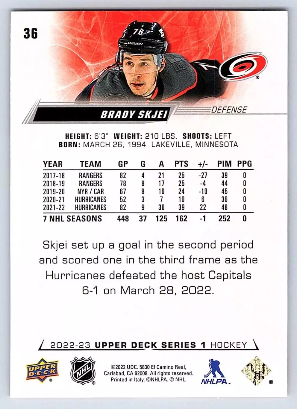 2022-23 Upper Deck #36 Brady Skjei 1