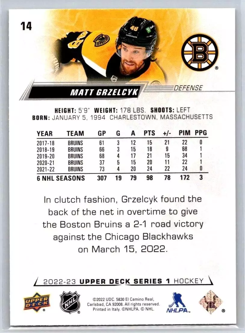 2022-23 Upper Deck #14 Matt Grzelcyk 1