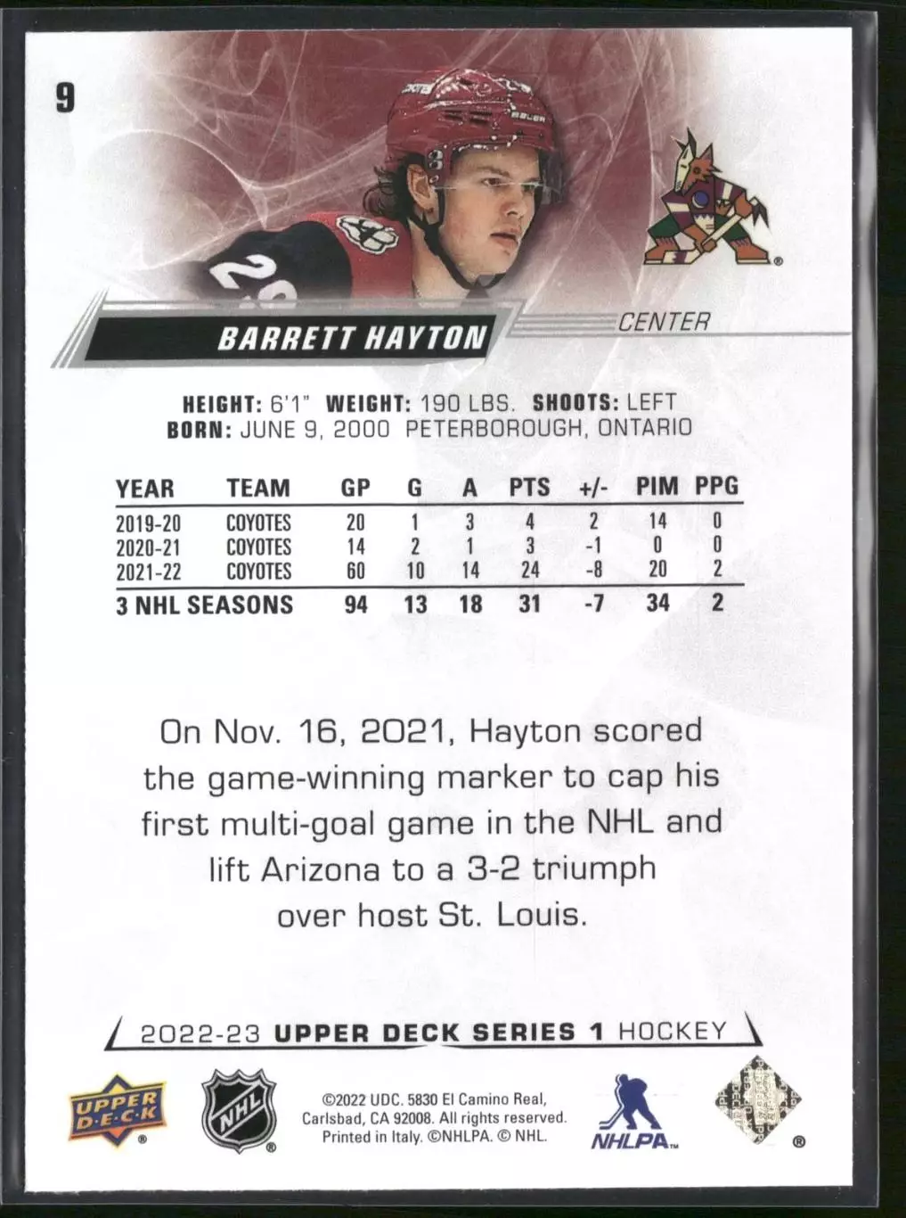2022-23 Upper Deck #9 Barrett Hayton 1