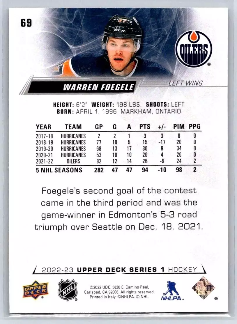 2022-23 Upper Deck #69 Warren Foegele 1