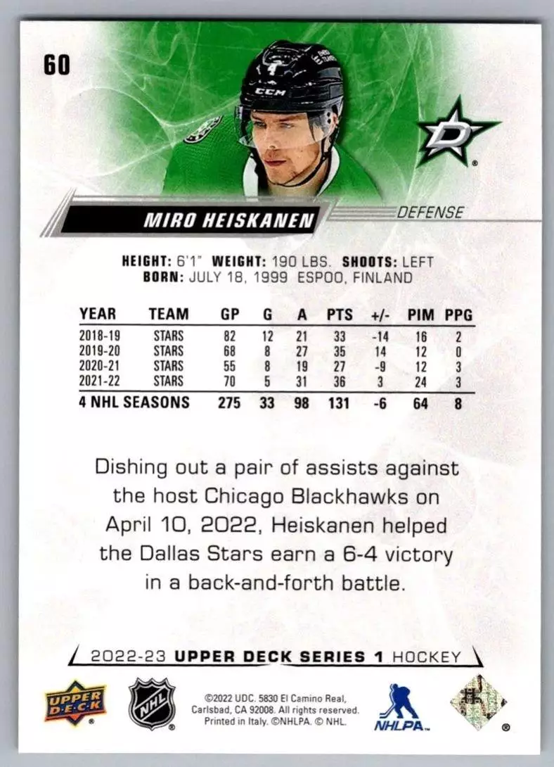 2022-23 Upper Deck #60 Miro Heiskanen 1