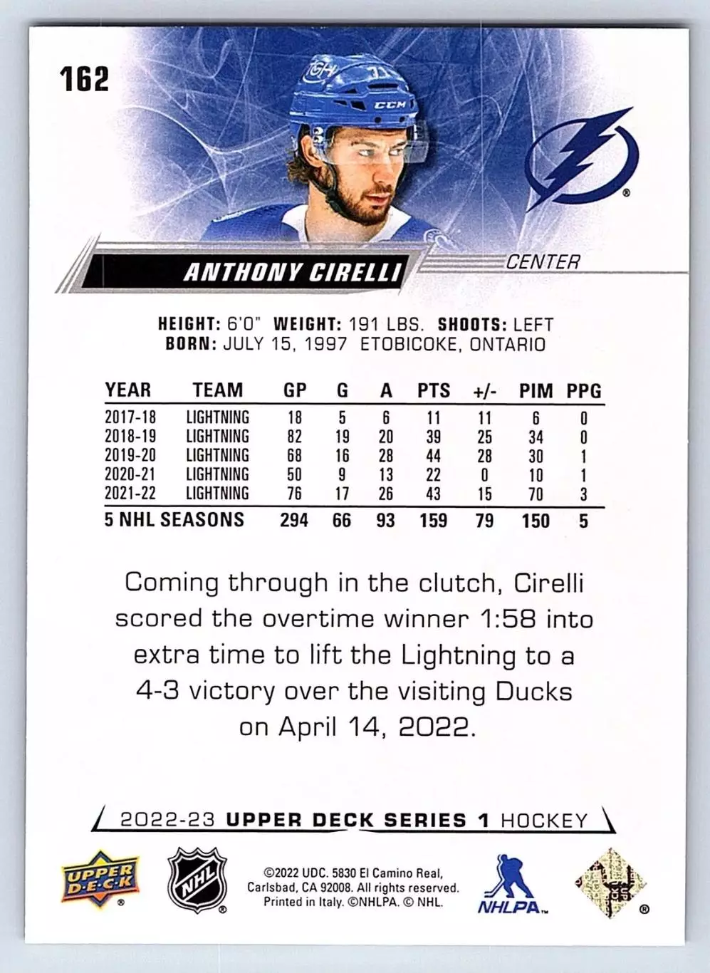 2022-23 Upper Deck #162 Anthony Cirelli 1