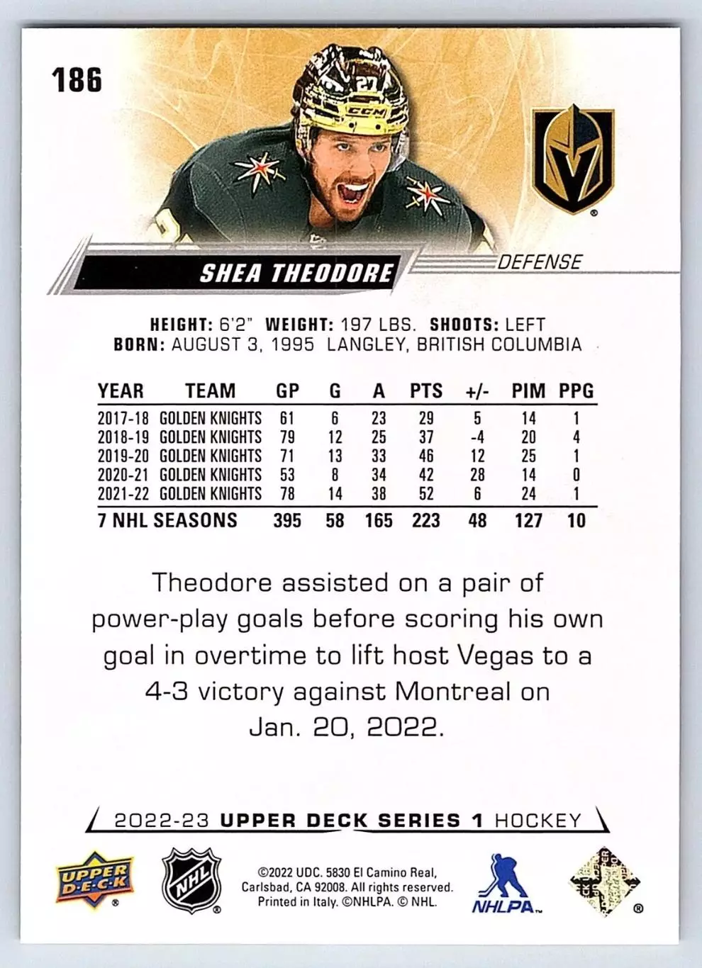 2022-23 Upper Deck #186 Shea Theodore 1