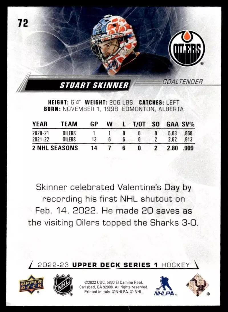 2022-23 Upper Deck #72 Stuart Skinner 1