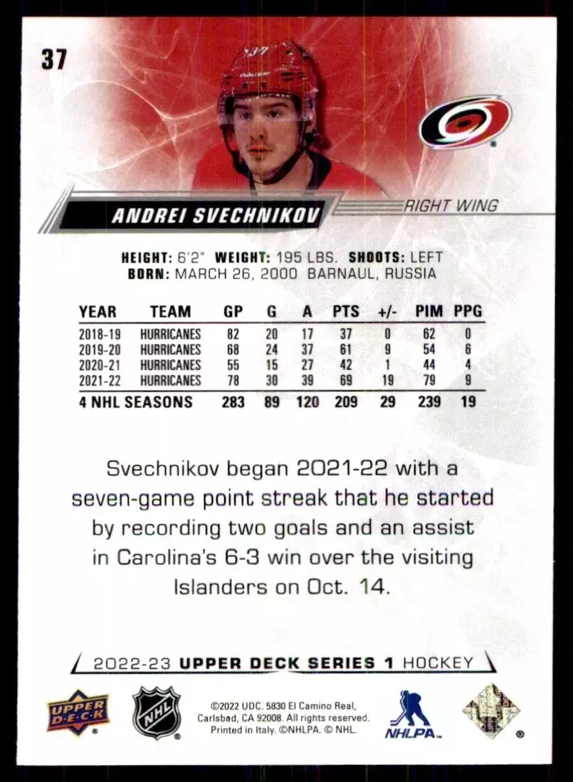 2022-23 Upper Deck #37 Andrei Svechnikov 1