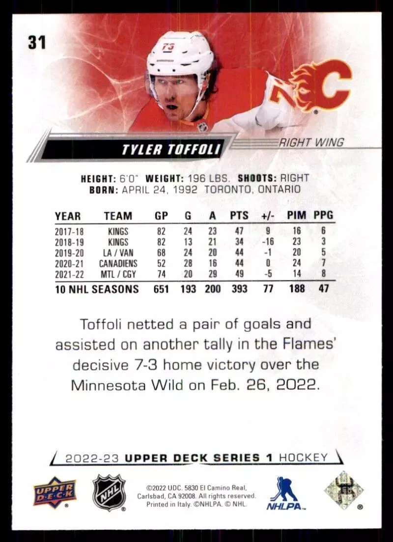 2022-23 Upper Deck #31 Tyler Toffoli 1