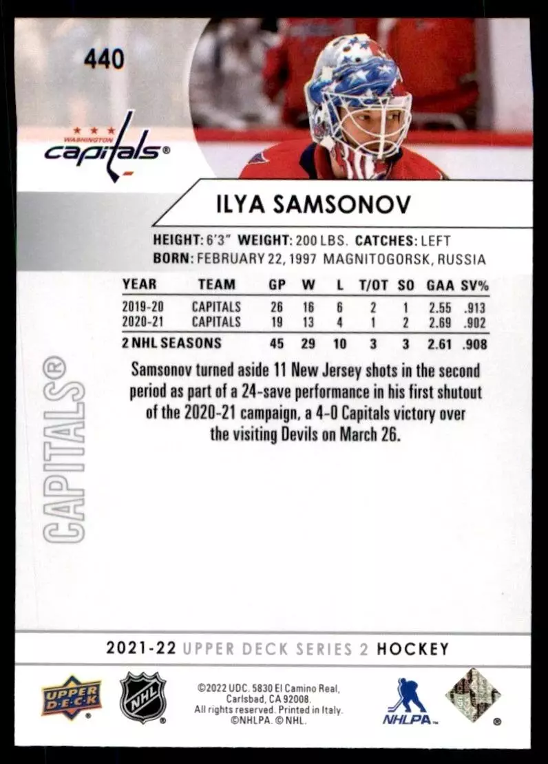 2021-22 Upper Deck #440 Ilya Samsonov 1
