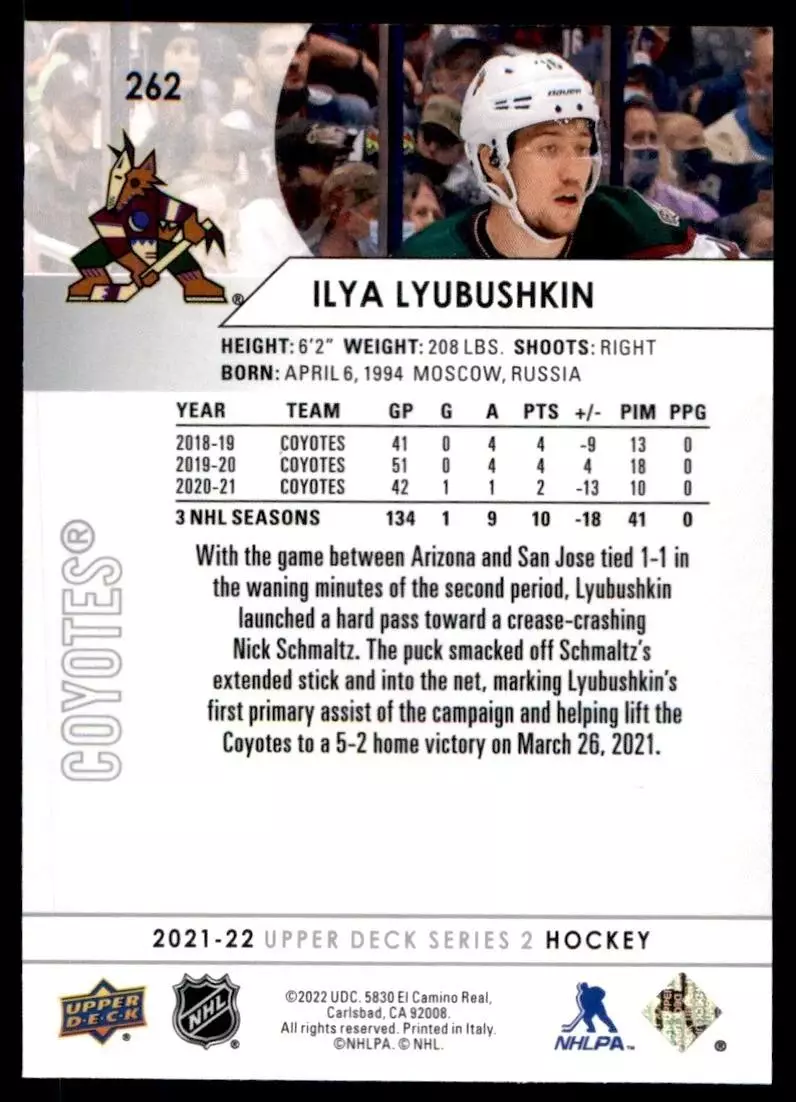 2021-22 Upper Deck #262 Ilya Lyubushkin 1