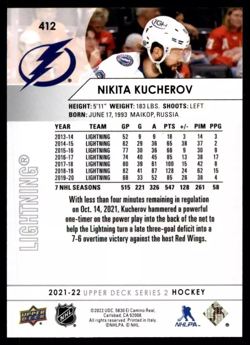2021-22 Upper Deck #412 Nikita Kucherov 1