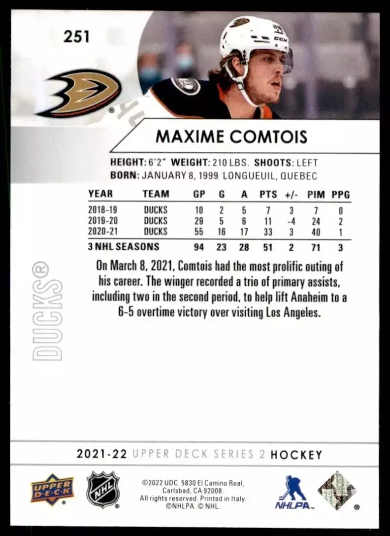 2021-22 Upper Deck #251 Maxime Comtois 1