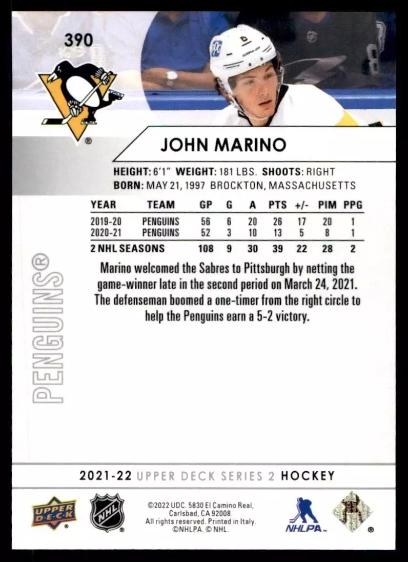2021-22 Upper Deck #390 John Marino 1