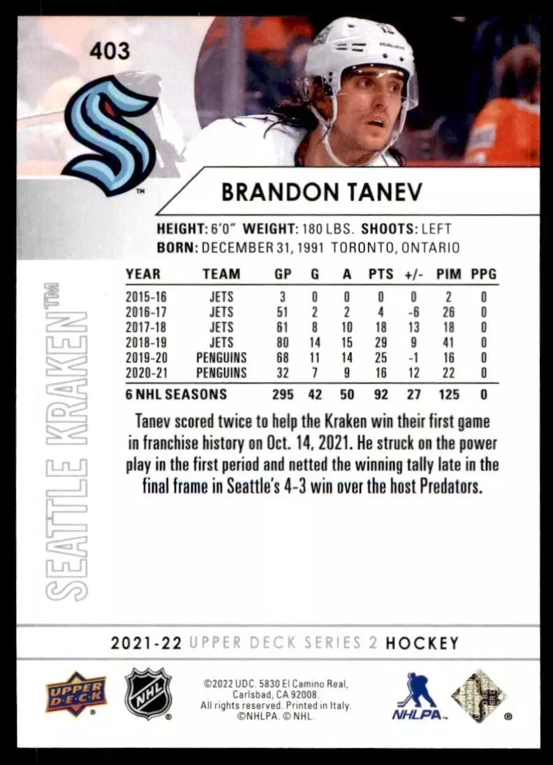 2021-22 Upper Deck #403 Brandon Tanev 1