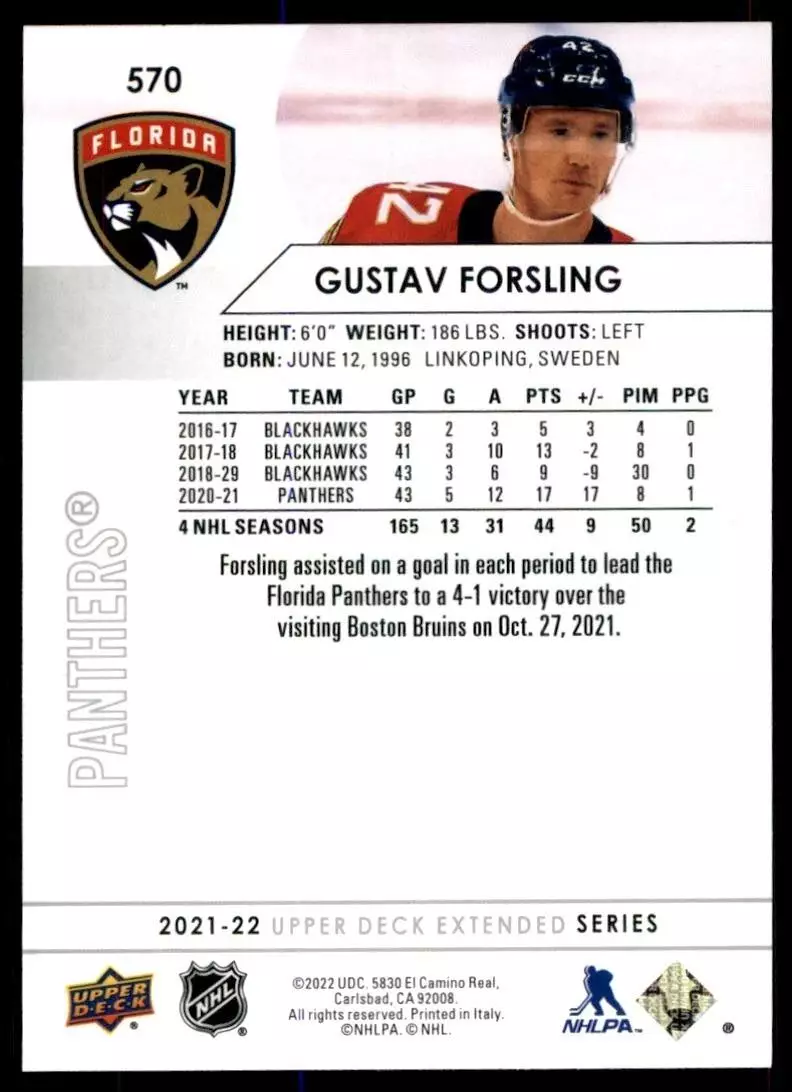 2021-22 Upper Deck #570 Gustav Forsling 1