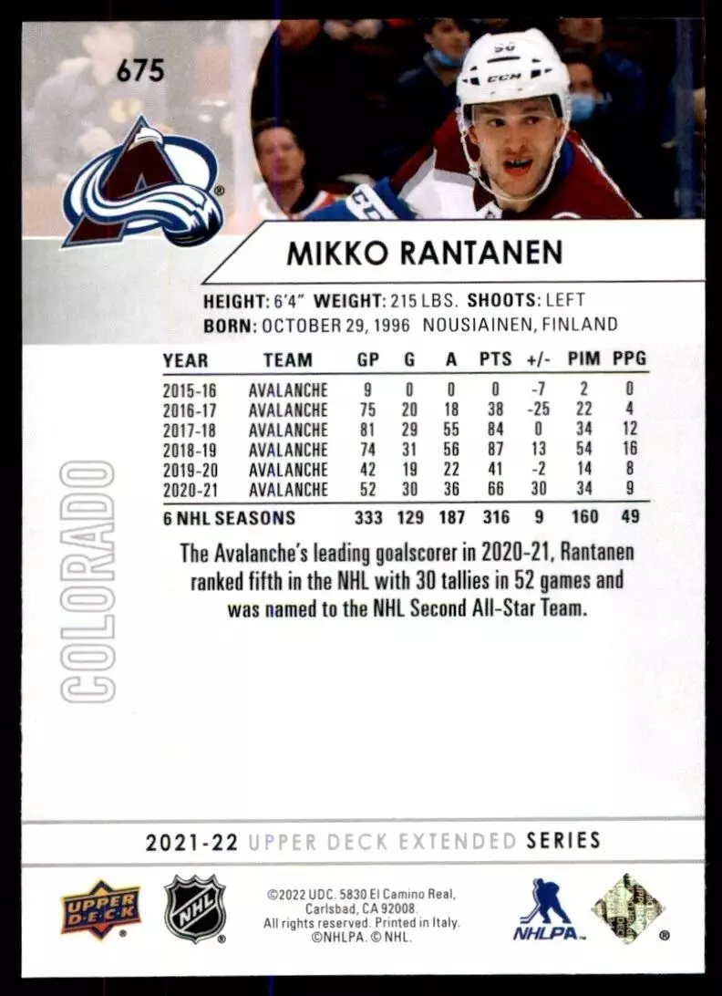 2021-22 Upper Deck #675 Mikko Rantanen AS2 1