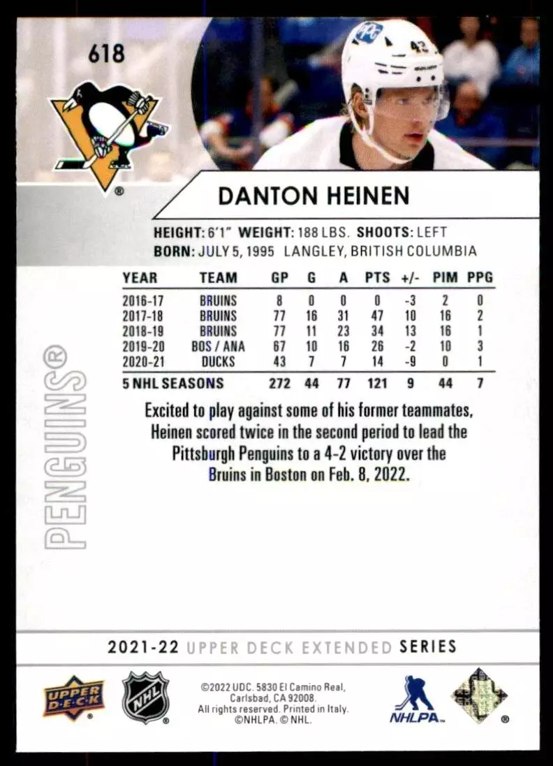 2021-22 Upper Deck #618 Danton Heinen 1