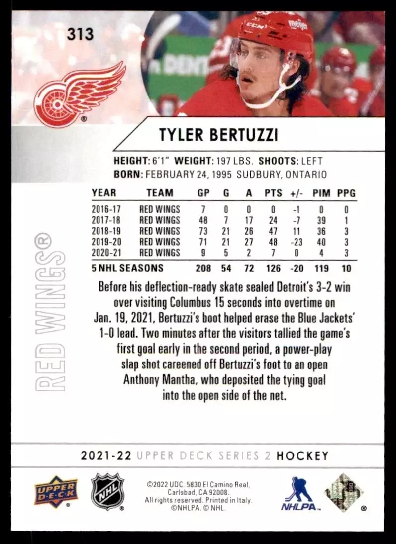 2021-22 Upper Deck #313 Tyler Bertuzzi 1