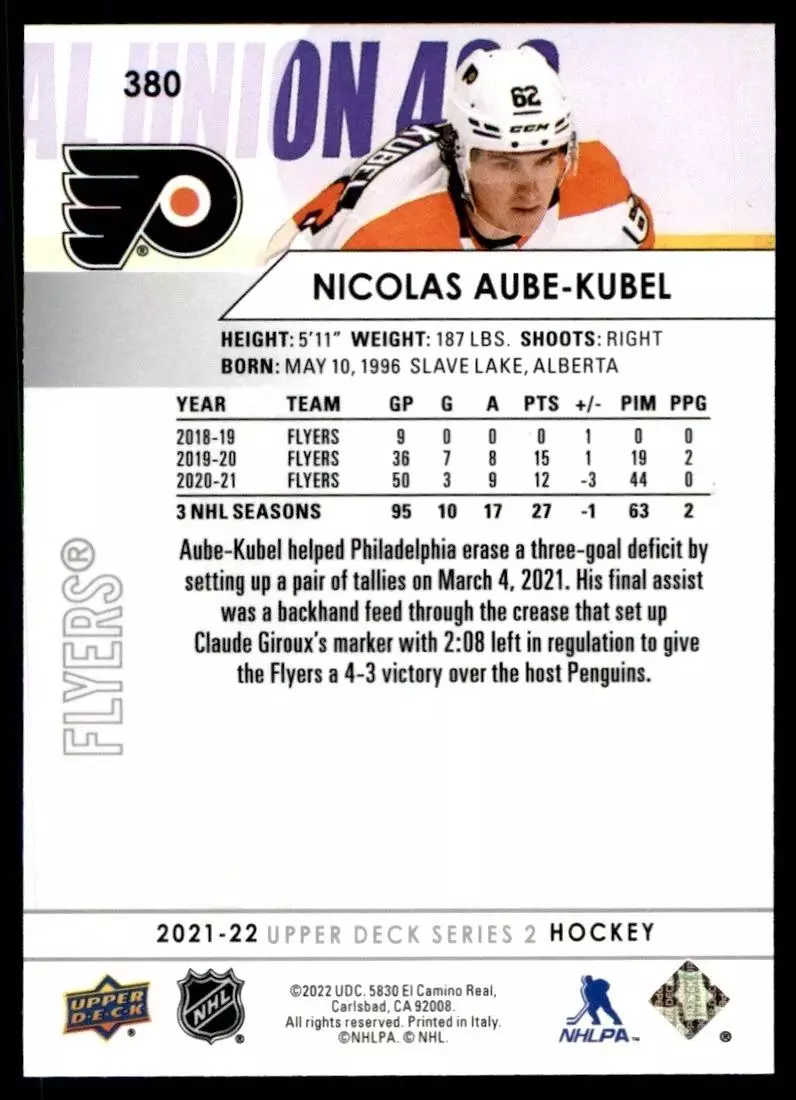 2021-22 Upper Deck #380 Nicolas Aube-Kubel 1