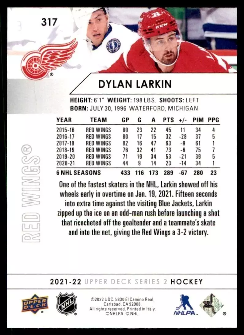 2021-22 Upper Deck #317 Dylan Larkin 1
