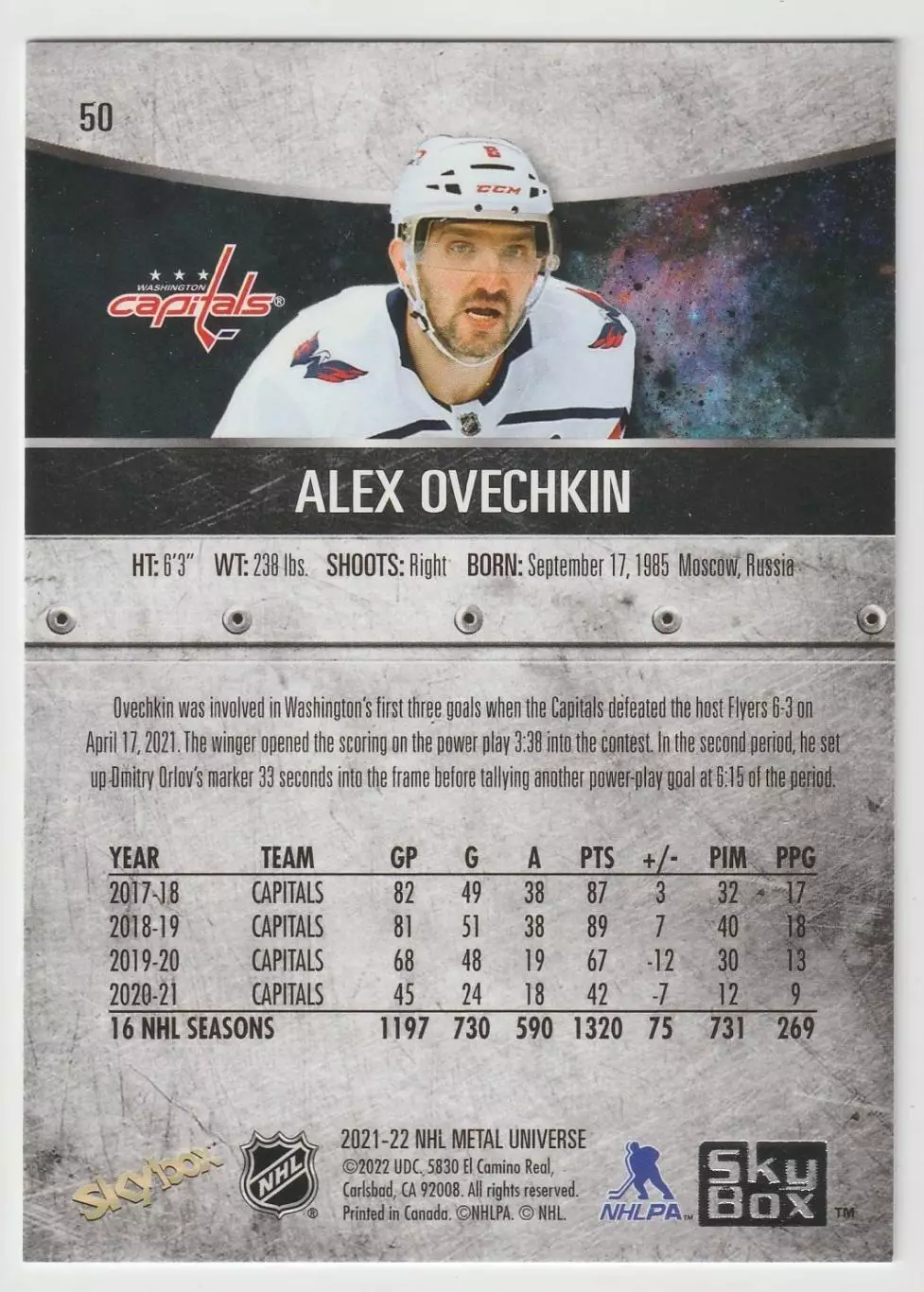 2021-22 Metal Universe #50 Alex Ovechkin 1
