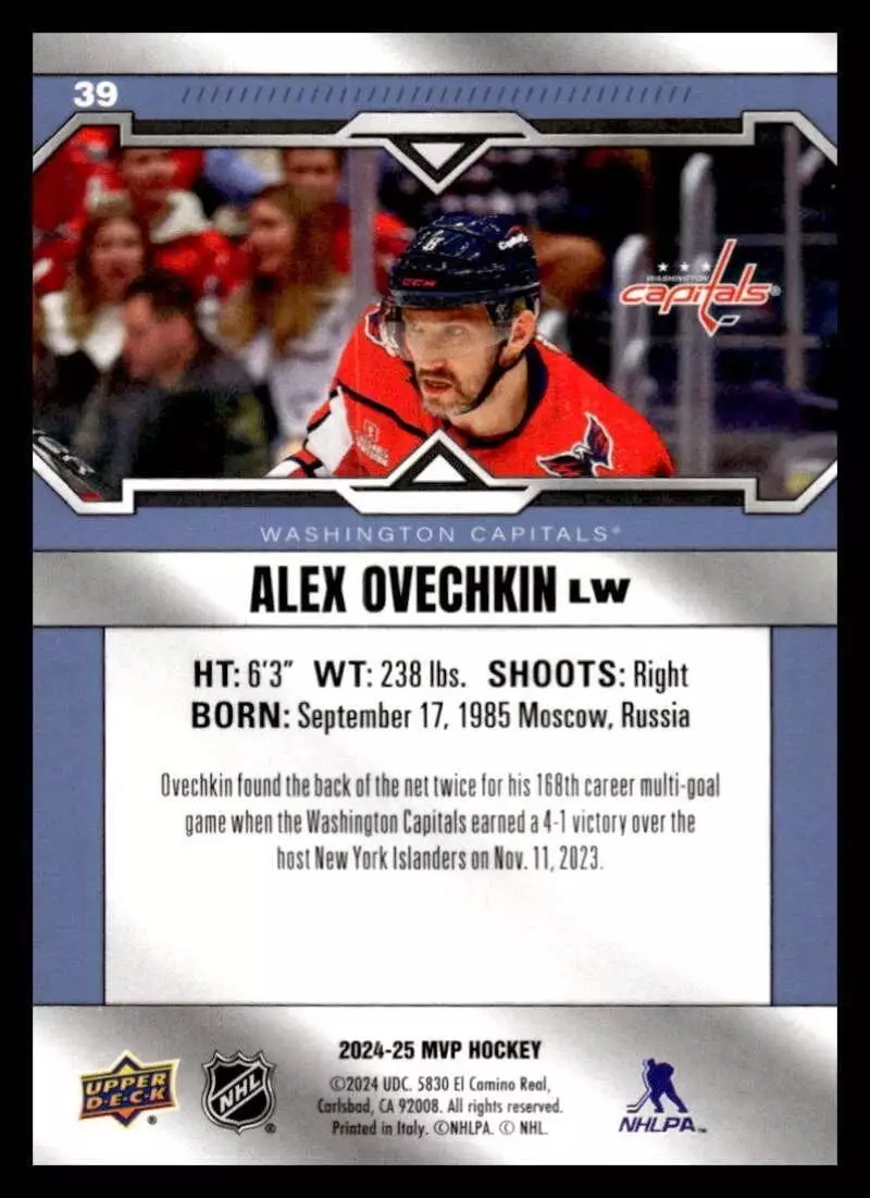 2024-25 Upper Deck MVP #39 Alex Ovechkin 1