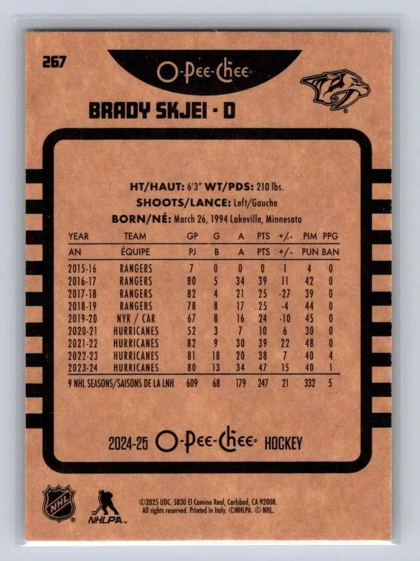 2024-25 O-Pee-Chee Retro #267 Brady Skjei 1
