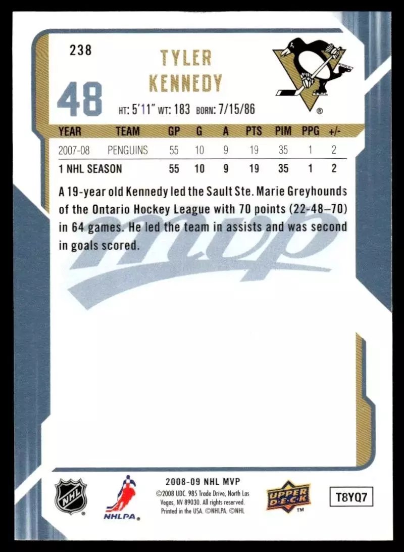2008-09 Upper Deck MVP #238 Tyler Kennedy 1