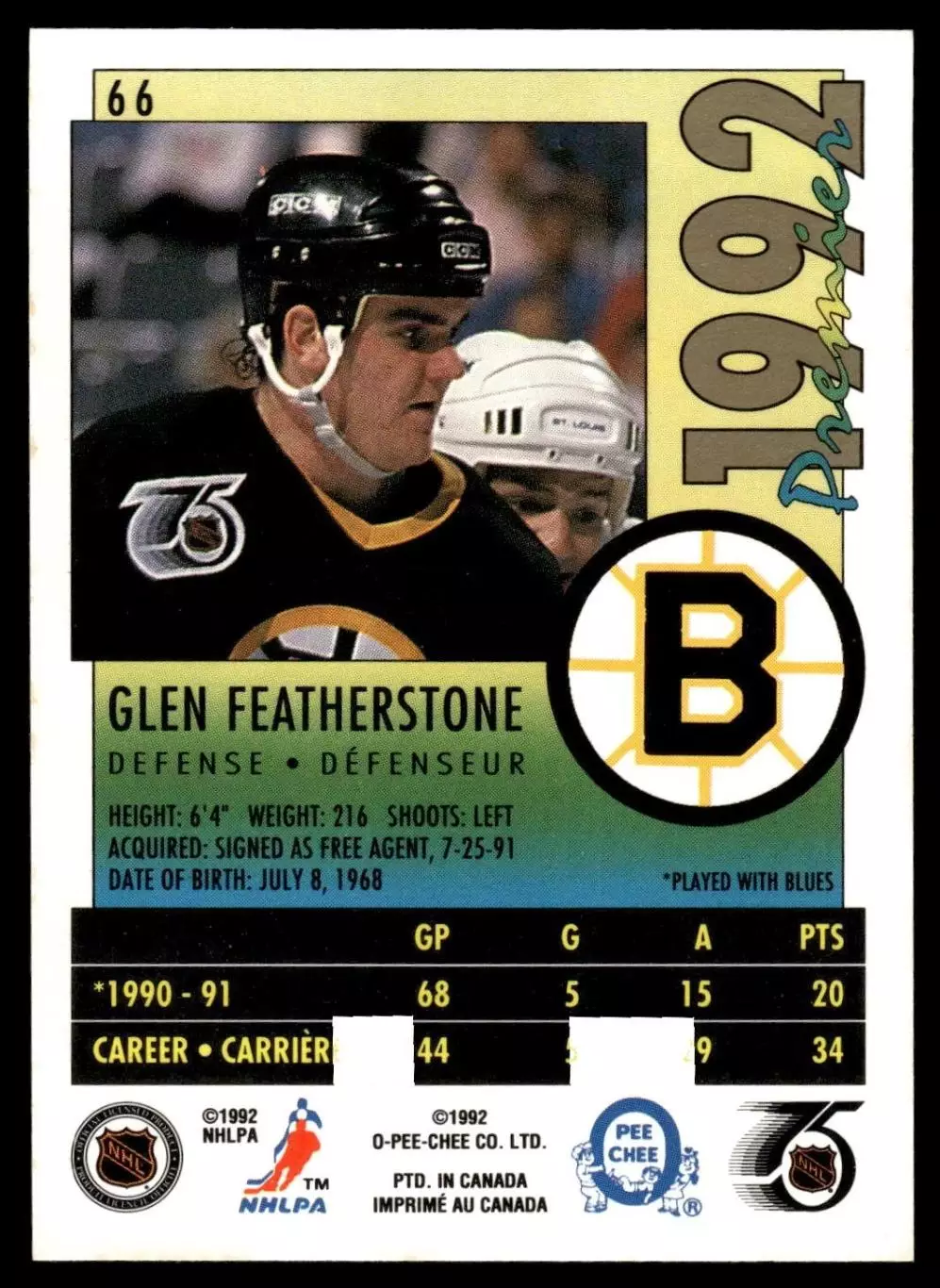 1991-92 OPC Premier #66 Glen Featherstone 1