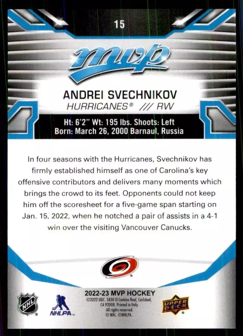 2022-23 Upper Deck MVP #15 Andrei Svechnikov 1