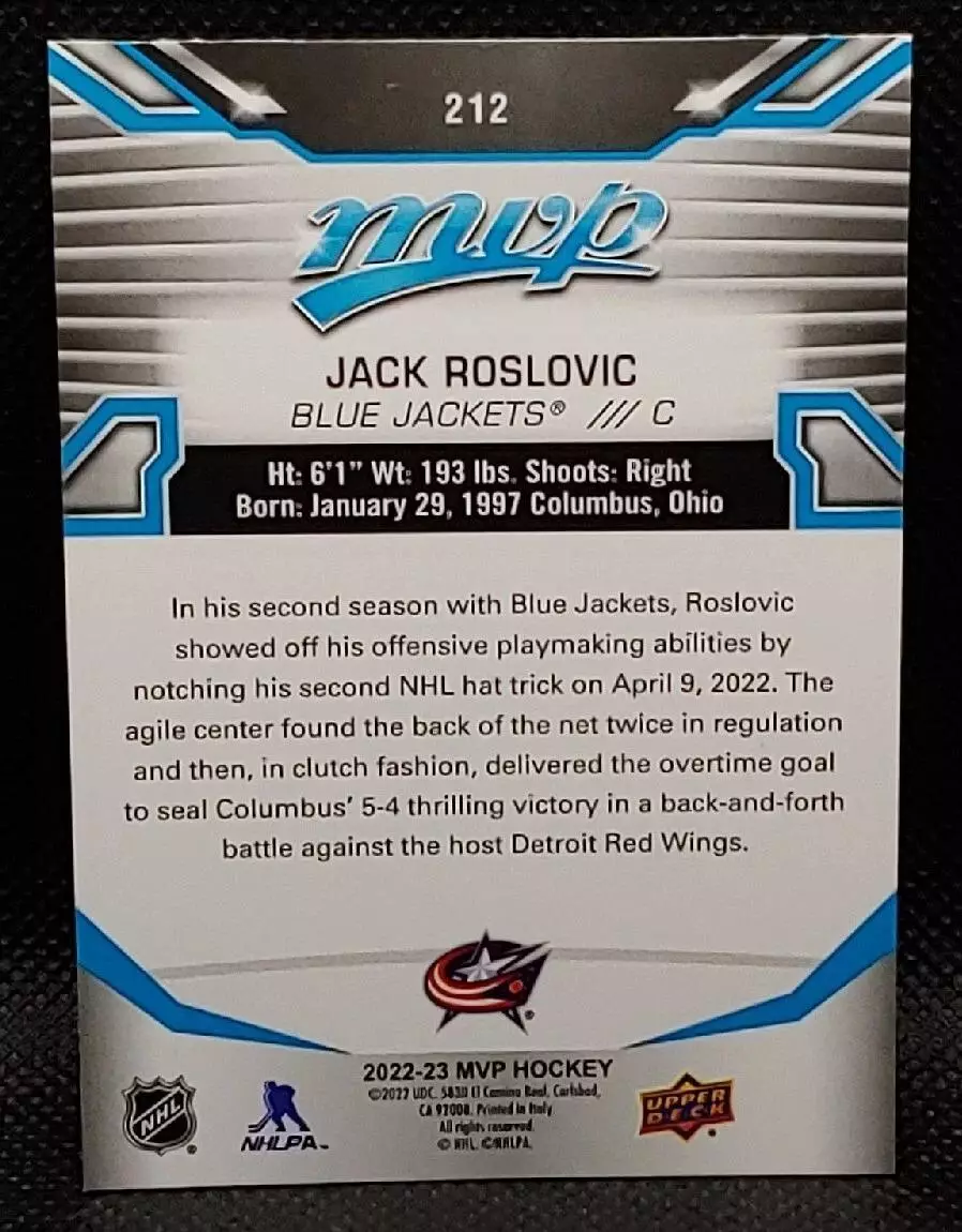 2022-23 Upper Deck MVP #212 Jack Roslovic SP 1