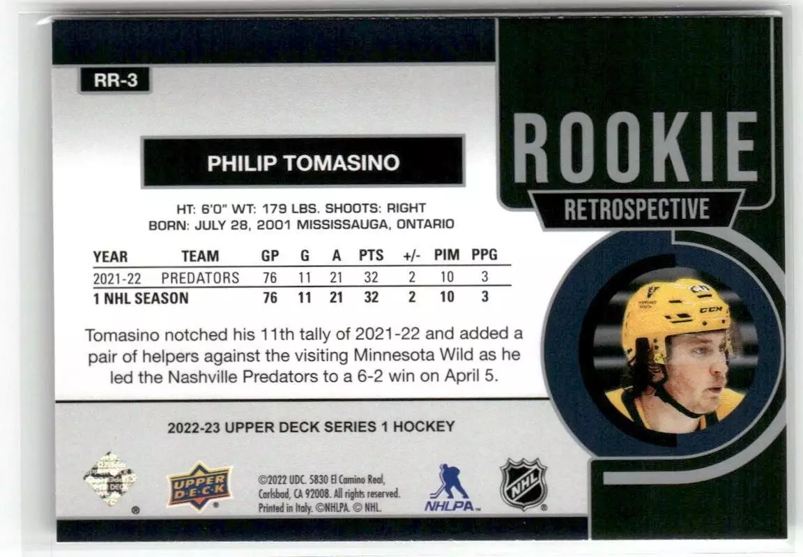 2022-23 Upper Deck Rookie Retrospective #RR3 Philip Tomasino 1