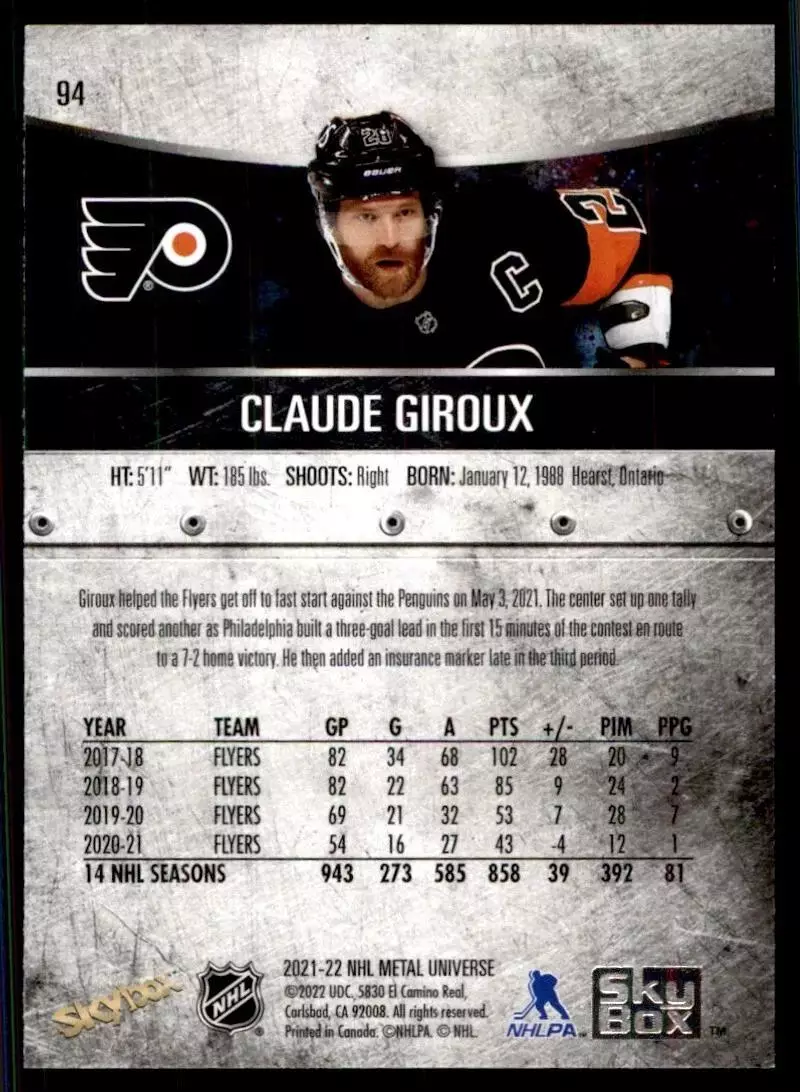 2021-22 Metal Universe #94 Claude Giroux 1