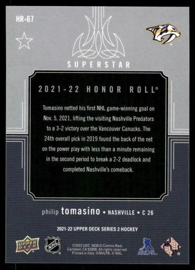 2021-22 Upper Deck Honor Roll #HR67 Philip Tomasino 1
