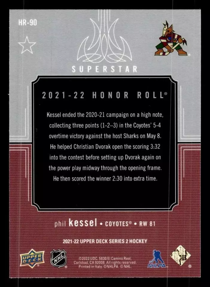 2021-22 Upper Deck Honor Roll #HR90 Phil Kessel 1