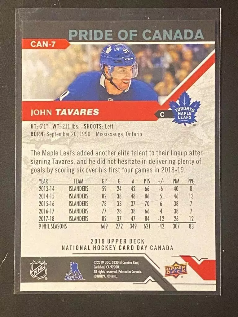 2018-19 Upper Deck National Hockey Card Day Canada #CAN7 John Tavares 1