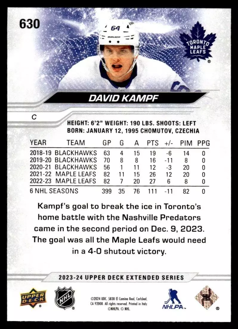 2023-24 Upper Deck #630 David Kampf 1