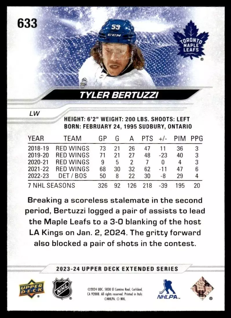 2023-24 Upper Deck #633 Tyler Bertuzzi 1