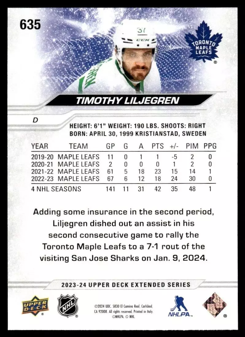 2023-24 Upper Deck #635 Timothy Liljegren 1