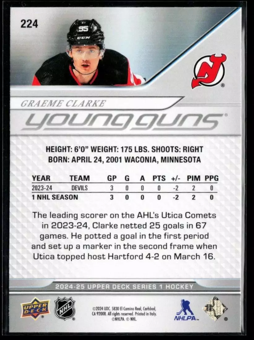 2024-25 Upper Deck #224 Graeme Clarke YG RC 1