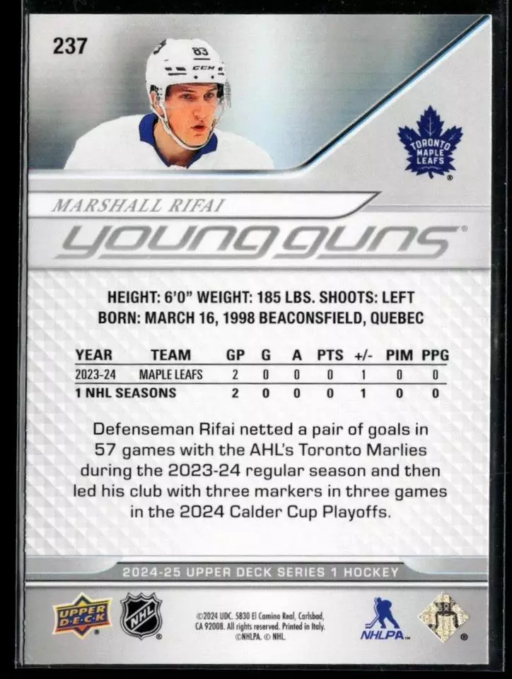 2024-25 Upper Deck #237 Marshall Rifai YG RC 1
