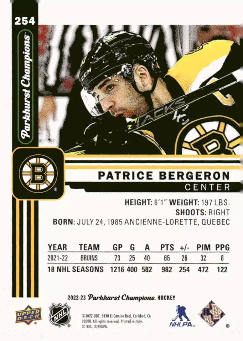 2022-23 Parkhurst Champions #254 Patrice Bergeron 1