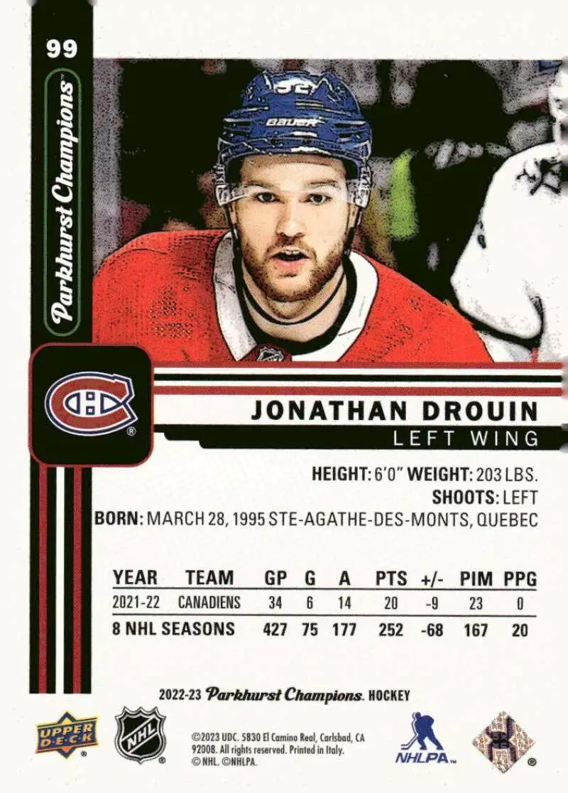 2022-23 Parkhurst Champions #99 Jonathan Drouin 1