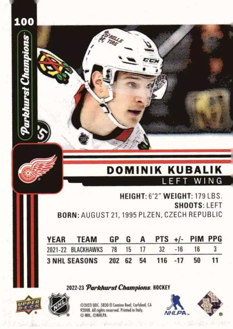 2022-23 Parkhurst Champions #100 Dominik Kubalik 1