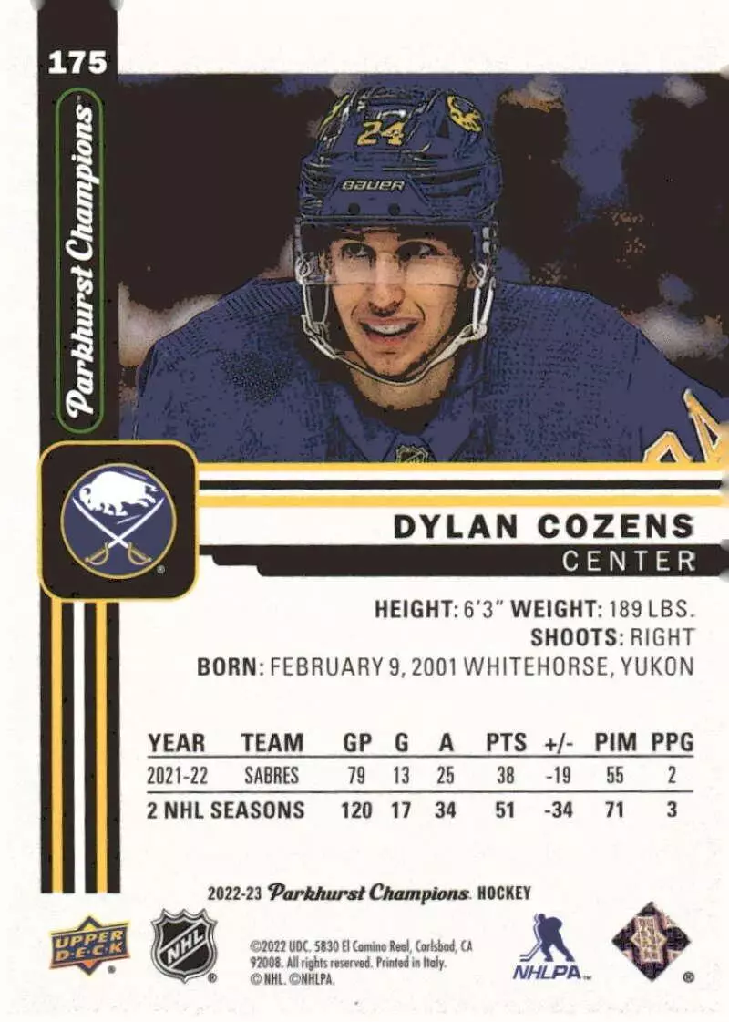 2022-23 Parkhurst Champions #175 Dylan Cozens 1